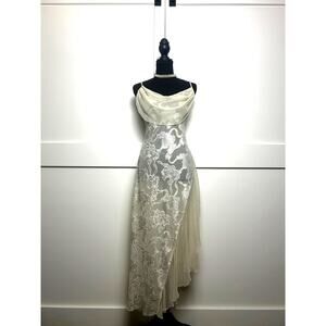 Coquette Vintage VS Gold Label Satin Burnout Floral Cowl Maxi Dress L